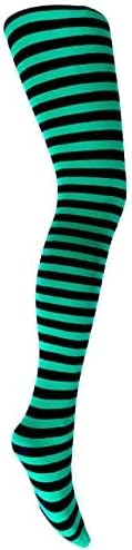 Mysasi Girls Striped Tights - Emerald Green & Black