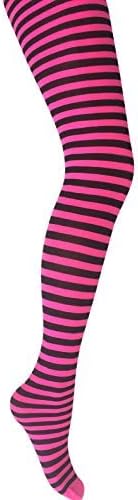 MYSASI Womens Striped Tights - Neon Pink And Black