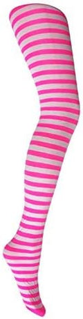 Mysasi Girls Striped Tights - Neon Pink And Red