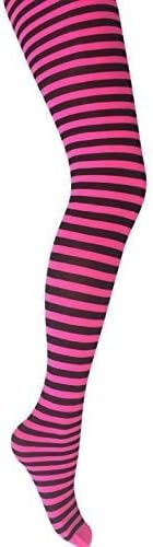 Mysasi Girls Striped Tights -  Black And Neon Pink