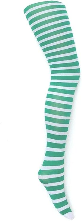 Mysasi Girls Striped Tights - Emerald Green and White