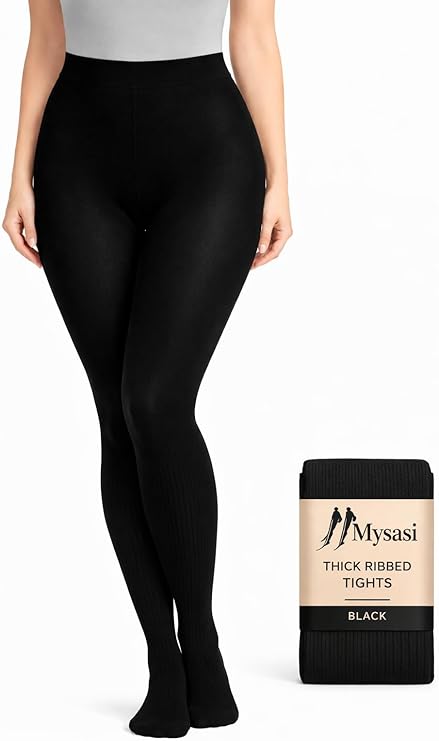 MYSASI Women’s Black Thick Ribbed Tights