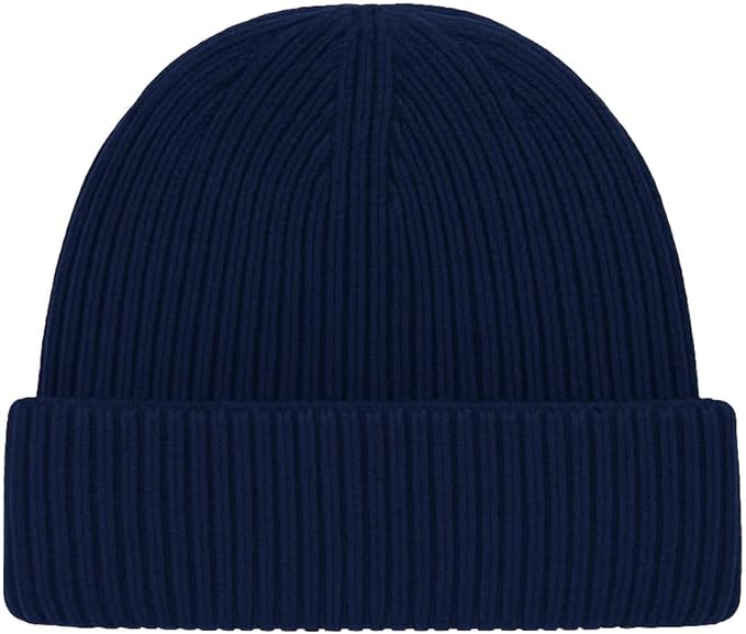 Pure British Wool Beanie Hat - Dark Blue