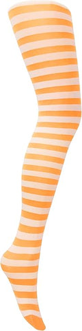 Mysasi Girls Striped Tights - White and Neon Orange