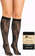 Womens 2 Pairs Black Floral Knee High Socks - UK Size 4-7