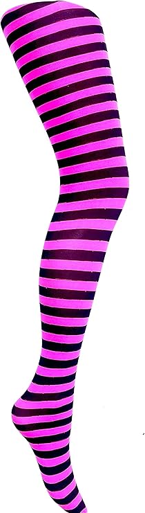 Mysasi Girls Striped Tights - Neon Pink & Black
