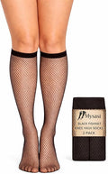 Womens 2 Pairs Black Fishnet Knee High Socks - Size 4-7