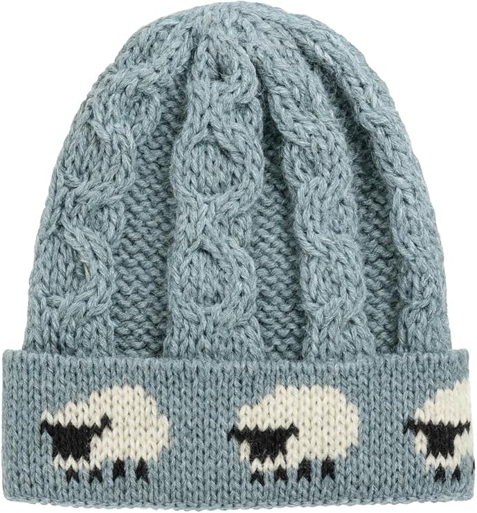 Women’s Aran 100 Percent Chunky Wool Hat - Heather Blue