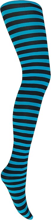 MYSASI Womens Striped Tights - Turquoise Blue And Black