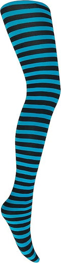 Mysasi Girls Striped Tights - Black And Turquoise Blue