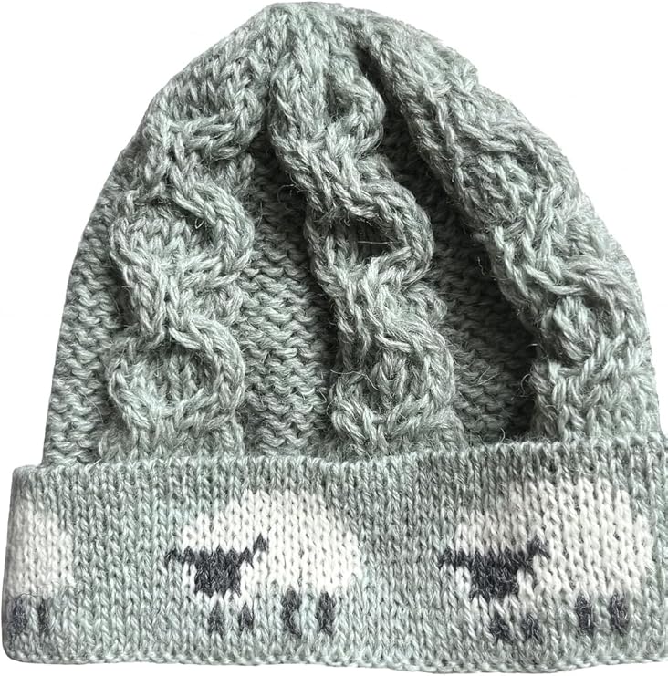 Women’s Aran 100 Percent Chunky Wool Hat - Sage Green