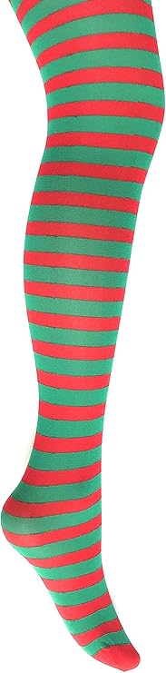 MYSASI Womens Striped Tights - Emerald Green And Red